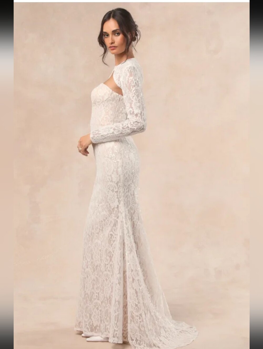 Lulus Neska White and Beige Lace Maxi Dress and Shrug Set- NWT - M